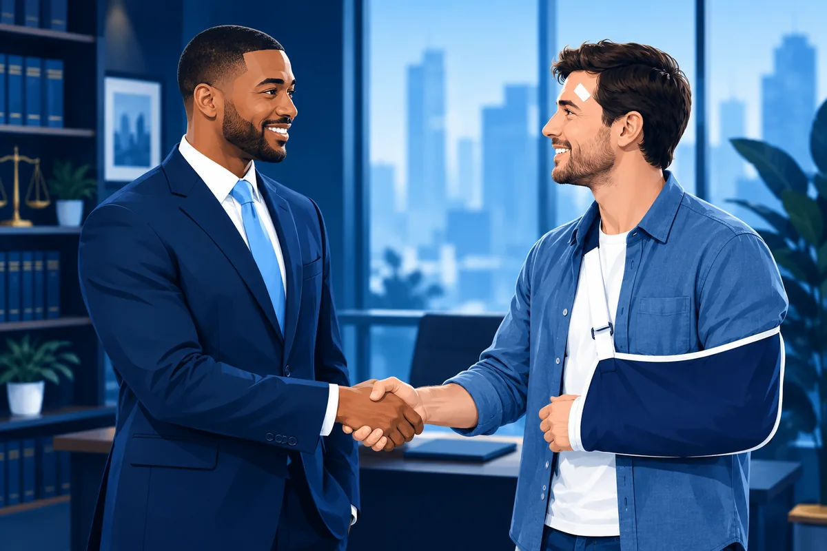 Attorney Kalyn Hoyle, Esq. shaking hands with an injured client in a Washington, D.C. law office