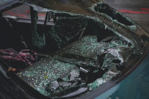 Broken glass from car accident